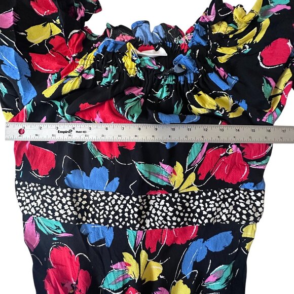 Rixo Black Colorful Floral Off-Shoulder Maxi Dress Ruffle Puff Sleeve Size 6 NWT - Picture 12 of 14